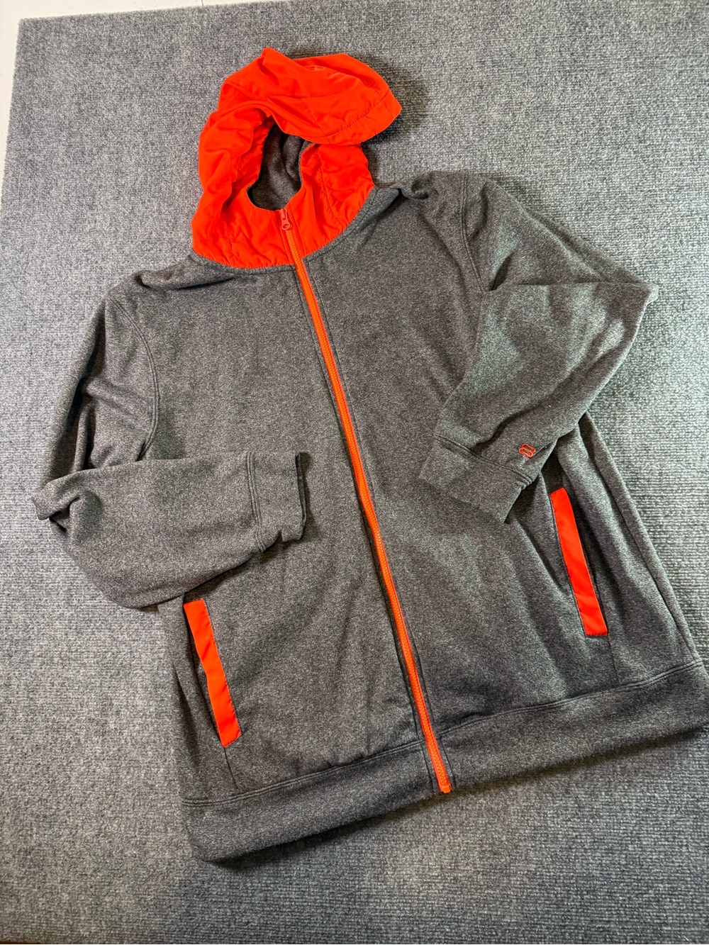 Layer 8 Charcoal Dull Front Zip Sweatshirt with Bright Orange Hood & Trim XL